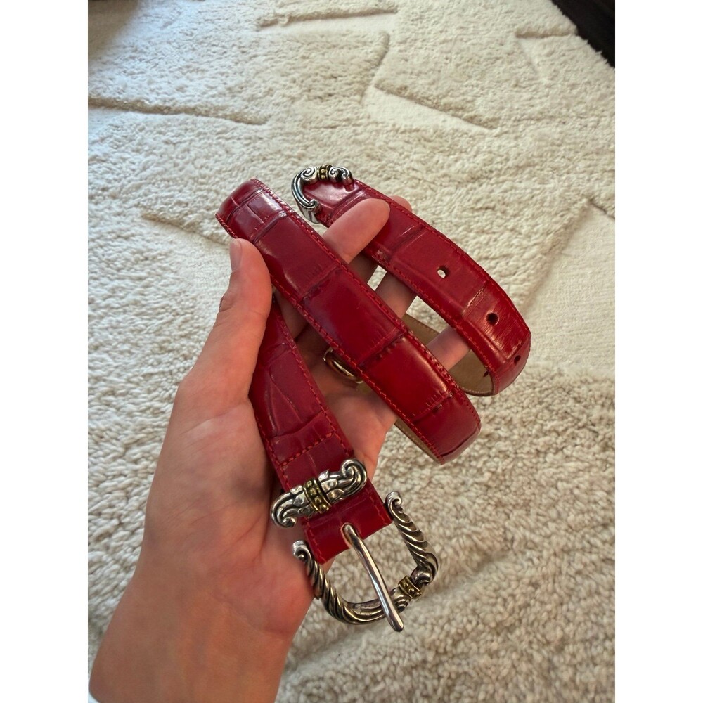 Vintage Brighton Red Croc Embossed Leather Western Belt Size 34 Style 44412